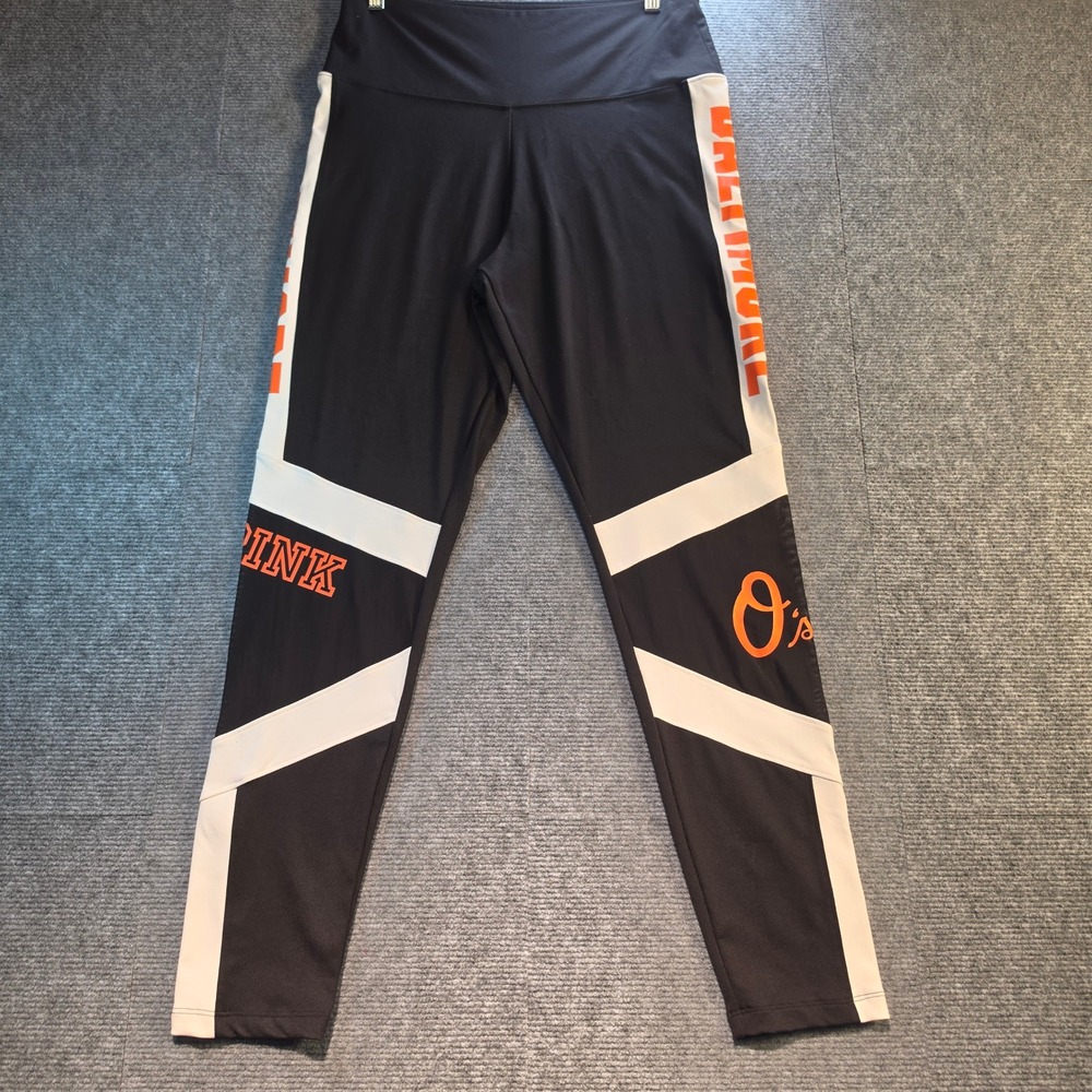 PINK Baltimore Orioles Leggings Women Large Black Orange Excellent MLB Ultimate